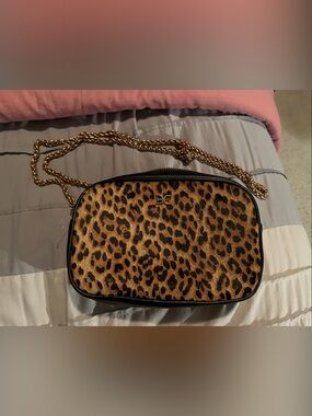 Leopard Print Crossbody Bag with Gold Chain Strap